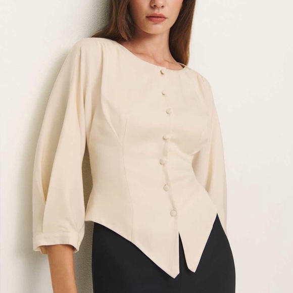 Reformation Martha Front Button Asymmetric Corset Blouse Top Size 2 NWOT - Picture 2 of 11